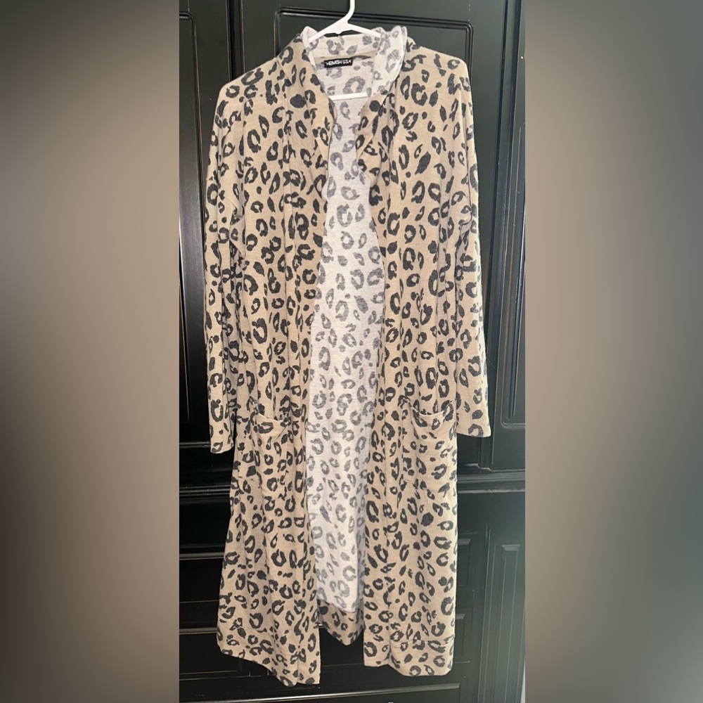 Leopard Pattern Cardigan with Hood
